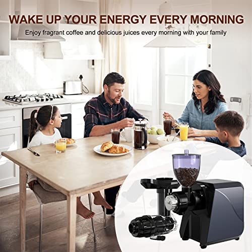 Masticating Fruit Vegetable Juicer Machines, 2-In-1 Electric Juicer Grinder 18 Adjustable Settings For Coffee Beans Nuts, 250W Quiet Juicing Machine Cold Press Extractor Bpa Free Easy To Clean #TOP6