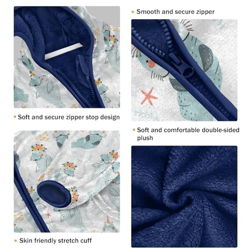 Cute Manatee Toddler Fleece Jacket Baby Boys Hooded Zipper Long Sleeve Thick Warm Outerwear 3-10 Years3