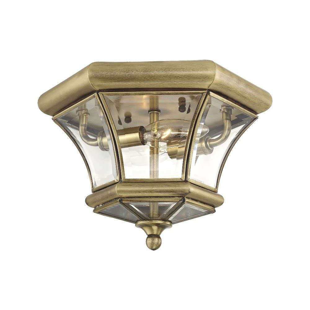 Livex 7052 – 02 Monterey 2 Luce Esterno/Interno Ottone Lucido Finitura In Ottone Massello Flush Mount con Vetro Trasparente smussato