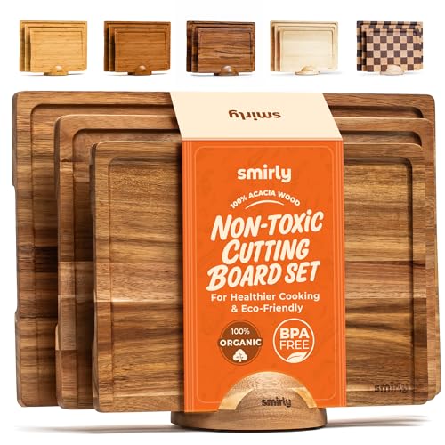 SMIRLY Wood Cutting Boards For Kitchen Meal Prep & Serving, Bamboo Cutting Board Set, Charcuterie...
