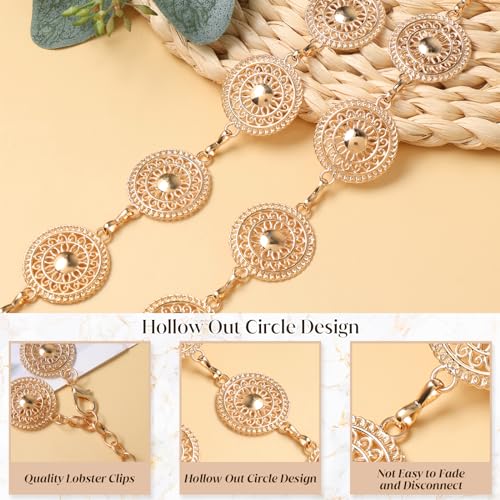 Women Metal Chain Belt, Western Concho Chain Belt Adjustable Boho Waist Chain Belts for Dresses Jeans Cowgirl4