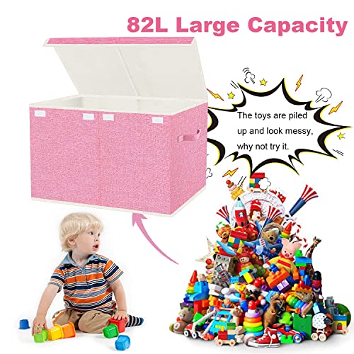 VERONLY Large Collapsible Toy Storage Box with Lid & Handles - Kids Organizer Chest for Toys, Clothes, Blankets (Pink, Nursery, Playroom, Bedroom)-24.5''×13''×16'' - Image 6