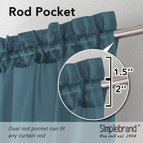 Image of Simplebrand Dusty Blue Short Sheer Kitchen Curtains 36 Inch Length Tier Rod Pocket Cafe Drapes Half Window for Bathroom Small Windows 42 x 36 Inch, 2 Panels