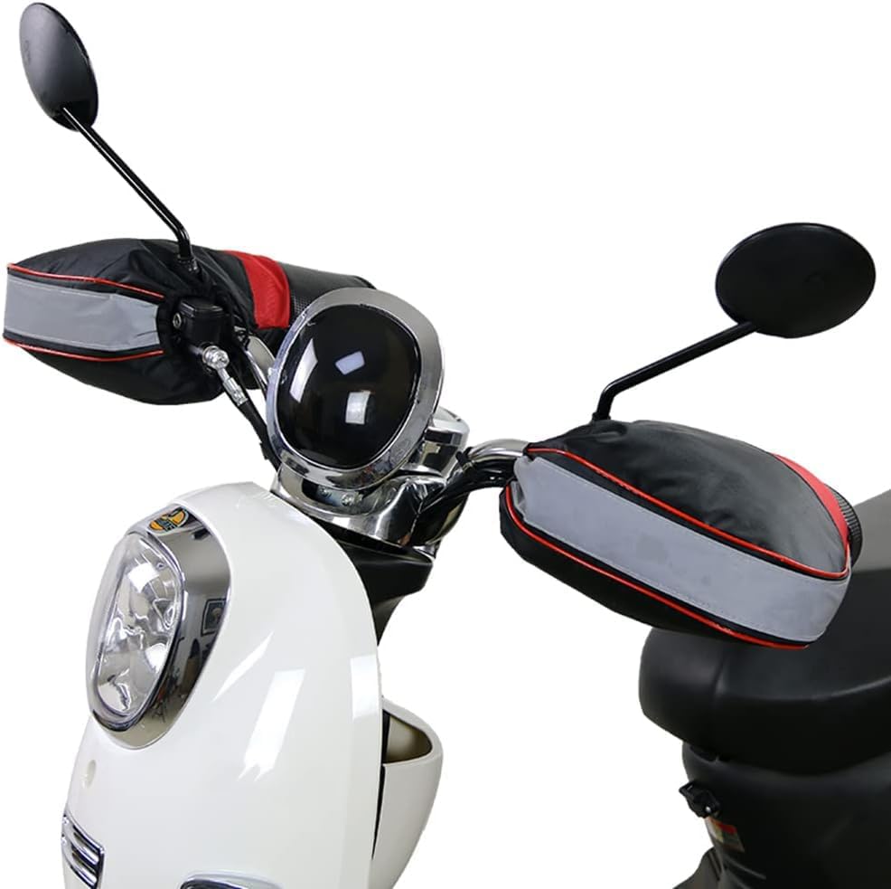 PENINSULA LOVE Waterproof ATV Hand Muffs Motorcycle Handlebar Gloves with Reflective Strip Windproof Snowmobile Handle Grip Gauntlets Mittens Winter Scooter Hand Warmer Covers black with reflective strip
