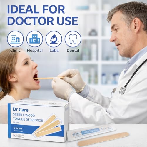 Image of Dr Care Sterile Wood Tongue Depressors, 6 Inch, Disposable Wooden Spatulas for Dental Clinics, Waxing, Hair Removal (400)