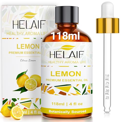 HELAIF Aceite Esencial de Limón 118 ml-4OZ Adecuado para Limpieza del Hogar Ambientación Cuidado de la piel Iluminador Proyectos de Bricolaje Difusores y Masajes