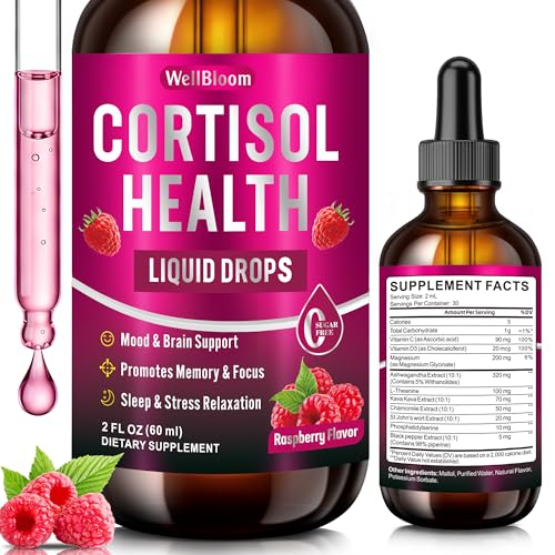 WellBloom Cortisol Reducer for Women & Men with Magnesium Glycinate, Ashwagandha, L-Theanine - Supports Stress Relief, Sleep & Heart Health, Nerves, Muscles - 2 Fl Oz