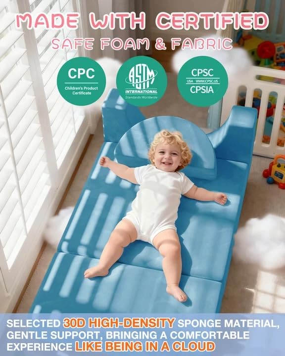 Image of YEFU 15pcs Modular Kids Play Couch，1000+ Imagination Creative Play | for kids ages 1+,7 shapes,countless configurations,30D high-density foam,fort building,washable cover, playroom,birthday gift