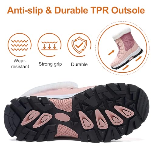 Womens Snow Boots Winter Waterproof Warm Fur Lined Mid Calf Booties Comfortable Outdoor Anti-Slip Ankle Boots Walking Winter Shoes4