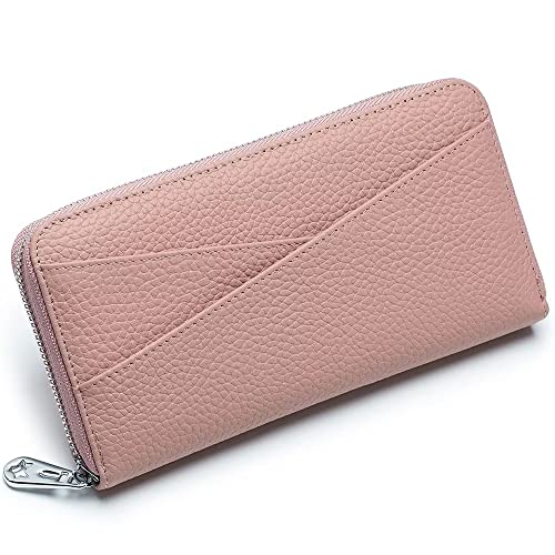 Women's Wallet Genuine Leather RFID Blocking Credit Card Case Elegant Clutch Purse Travel Phone Wallet with ID Window, Pink, One Size
