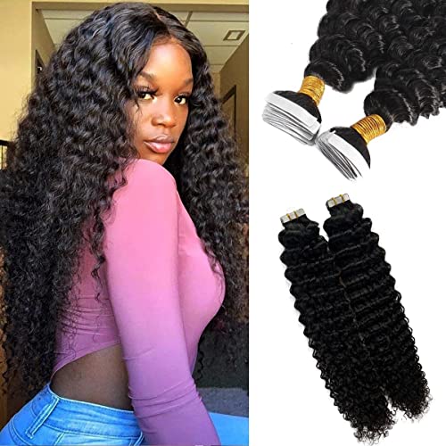 Hair Extensions Tape ins, Natural Black Curly Hair Tape ins