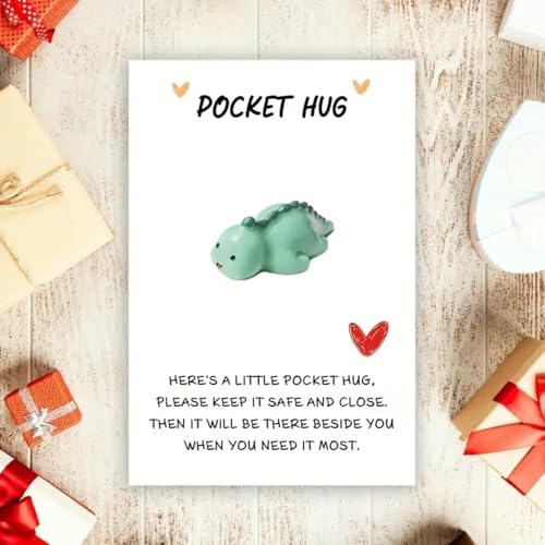 Leyiteng Regali per lui, calza da uomo, abbraccio a forma di dinosauro tascabile, regalo a forma di dinosauro, grazioso ornamento da tasca a forma di dinosauro, abbraccio in una scatola per donne e