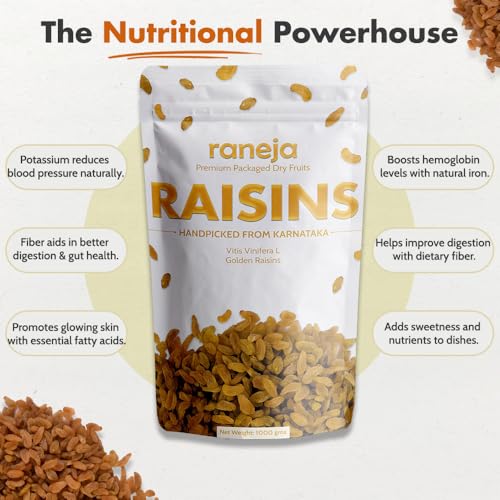 Image of Raneja Premium Seedless Golden Raisins 300g | Quality Kishmish /Kismis | Dry Fruits, Healthy Snacks | Rich in Iron & Vitamin B | Antioxidant Rich | Healthy Dry Fruit Snack