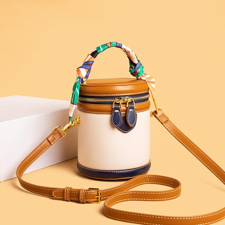 Mini Bucket Crossbody Bags for Women Vegan Leather Small Round Shoulder Round Handle Handbag Purses - Image 3