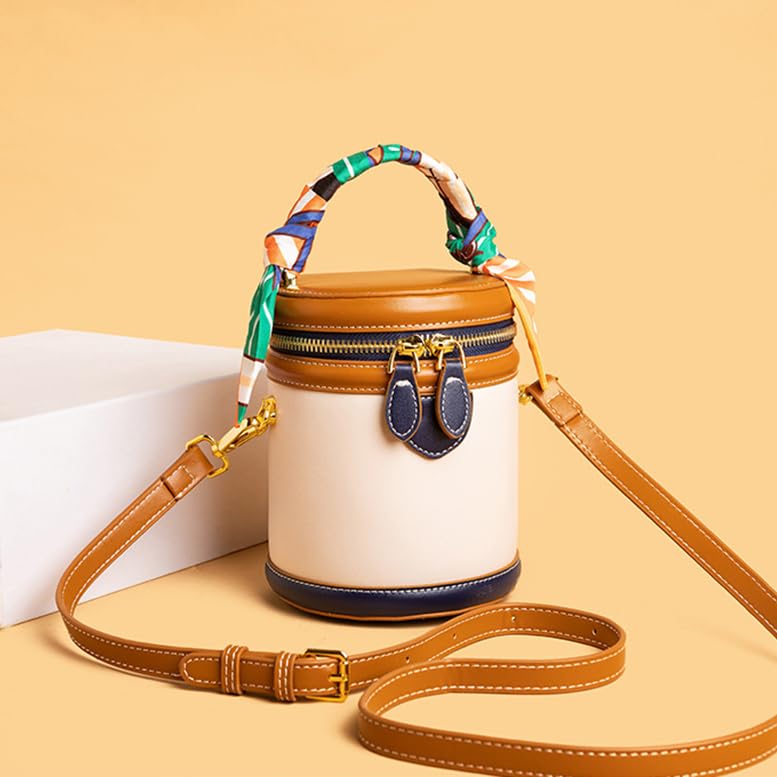 Mini Bucket Crossbody Bags for Women Vegan Leather Small Retro Shoulder Round Handle Handbag Purses with Adjustable3