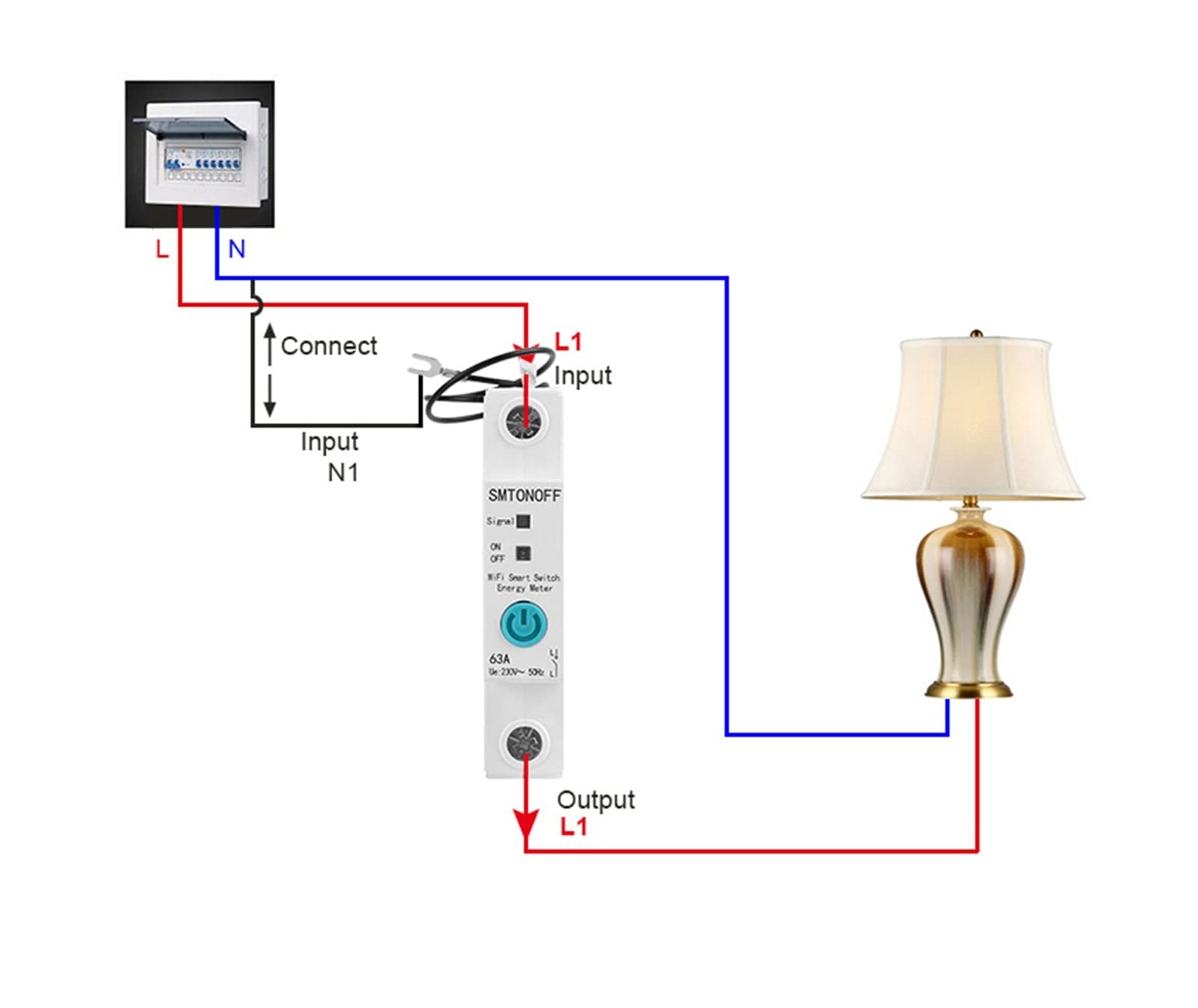 Interruptor de medidor de potencia inteligente, 1p riel DIN monofásico WIFI Medidor de energía inteligente Consumo de energía KWH Meter Wattmeter con Alexa for hogar inteligente Controle cómodamente s