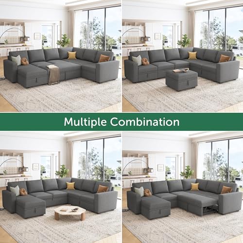 Image of HONBAY Sectional Sleeper Sofa with Pull Out Bed, U Shaped Couch with Storage, Modular Sectional Couches for Living Room, Dark Grey