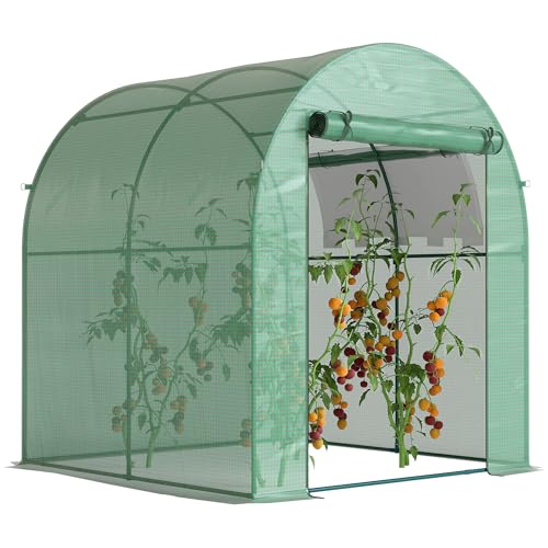 Outsunny Serre tunnel de jardin 3,24m², serre de jardin tunnel 180x180x200cm avec cadre en acier, porte et fenêtre enroulables, pour extérieur, toutes saisons, légumes, fruits, fleurs, bâche PE, verte