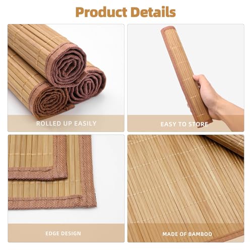 Piuluvor® 4 Stück Tischset aus Bambus, 45 × 30 cm Platzdeckchen Bambus, Hitzebeständige Platzset, Waschbar, Aufrollbar, für küche Speisetisch