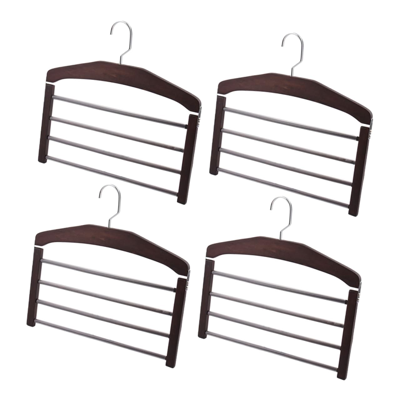 ULTECHNOVO 4 Piezas Perchas de Madera Multifuncionales Antideslizantes para Pantalones y Ropa Multi Plegables para Secado y Organización Ganchos Giratorios Flexibles para Armario