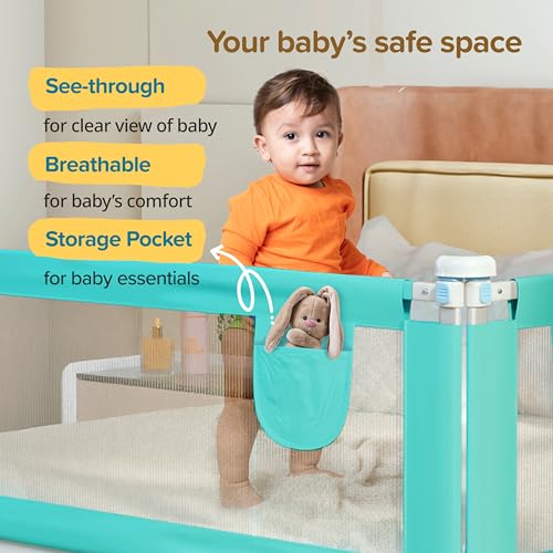 Image of LuvLap Bed Alloy Steel Rail Guard for Baby /Kids Safety, 180cm x 72 cm(6ft x 2.3ft), Portable & Foldable, Baby Safety Essential, Adjustable Height, fits All Bed Sizes (Green - Without Print)