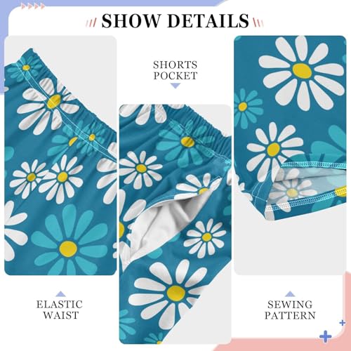 White Blue Daisy Flowers Boys Pants for Kids Jogger Pants with Pockets S-XL4