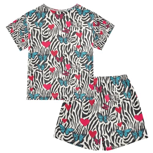 ALAZA Zebra Leopard Print Butterfly Pajamas Set Short Sleeve Cotton Sleepwear Summer Pjs 2 Piece 5-14Y2