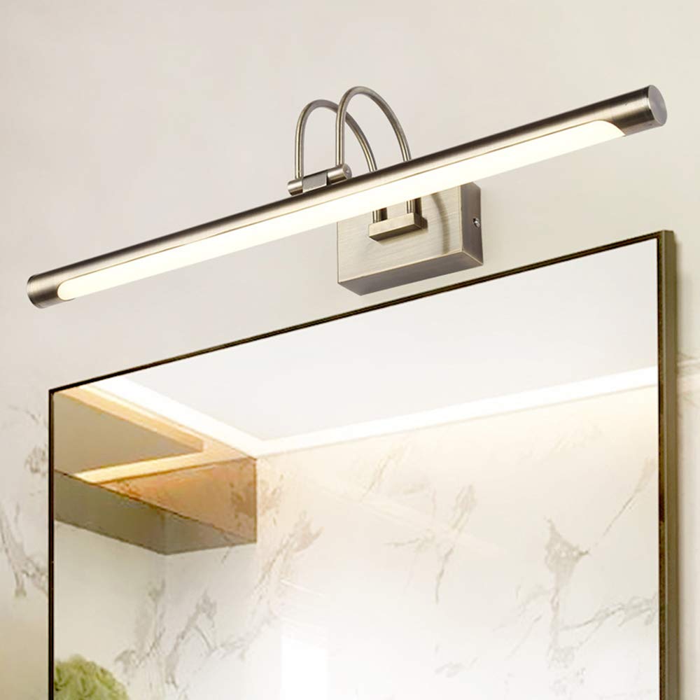 Messing Gebürstet Spiegelleuchte Retro LED Spiegellampe 180 ° Drehung Spiegel Frontlicht Wasserdicht Beschlagfrei Badezimmer Toilette Garderobe Schminktisch Licht Warmweiß L62CM 14W,Cool white l62cm