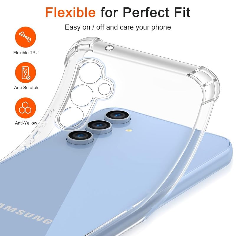 Image of Case Creation New Samsung A55 5G Premium Imported 0.3mm Crystal Clear Totu Silicone Transparent Flexible Soft Corner Protection with TPU Slim Back Case Color Cover for A55 5G