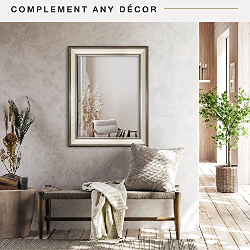 Image of MCS 23x29 Large Wall Mirror, Silver & Pewter Two-Toned Mirror, Vertical & Horizontal Wall Hanging Mirror for Bathroom, Bedroom & Livingroom