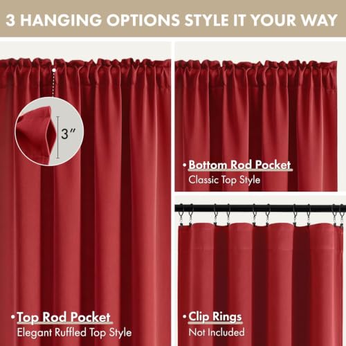 Image of MIULEE Christmas Red Blackout Curtains 63 Inch Length for Bedroom 4 Panels