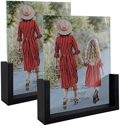MEBRUDY 8x10 Picture Frame 2 Pack, Black Photo Frames with Tempered Glass Cover and Wooden Base for Tabletop or Desktop Display