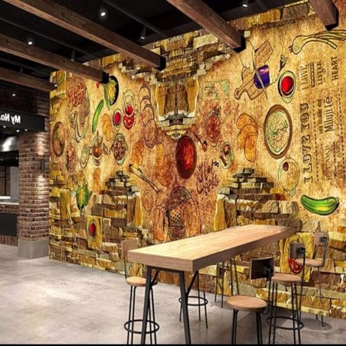 XLMING Retro Pintado A Mano Arte Verduras Comida Pared De Ladrillos 3D Papel Pintado Tapiz Textura de Seda Oficina Comedor Sofá Dormitorio Sala Estar TV Fondo Pantalla-150cm×105cm