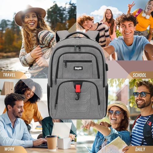 School Backpack for Boys Teens, Backpack for Men Women, 15.6 Inch Laptop Backpacks with USB Port, Water Resistent book bag, Work College Student Bookbag, back pack, Grey 5