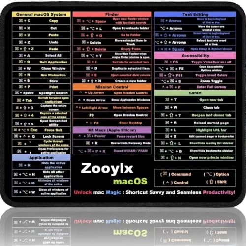 Image of Zooylx Mouse Pad for macOS - 11.8 inchx9.8 inch - Mac Cheat Sheet for MacBook Pro, Air & iMac - Portable Desk Mat with Sequoia & Sonoma Commands - Waterproof, Stitched Edges