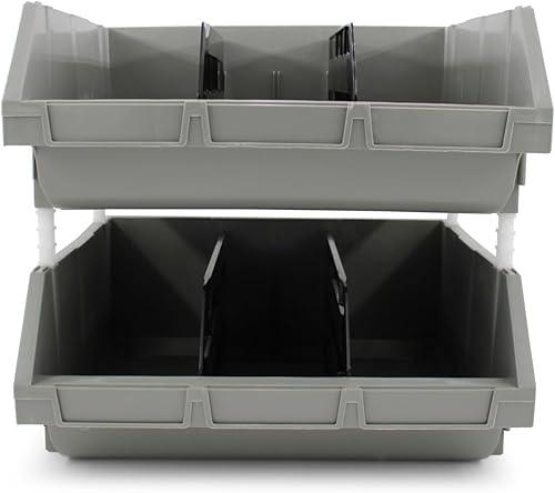 Miniatura 3 de Organizador de contenedores de almacenamiento termoplástico resistente, apilable, colgante, de conexión lateral, paquete de 2 unidades, extra grande