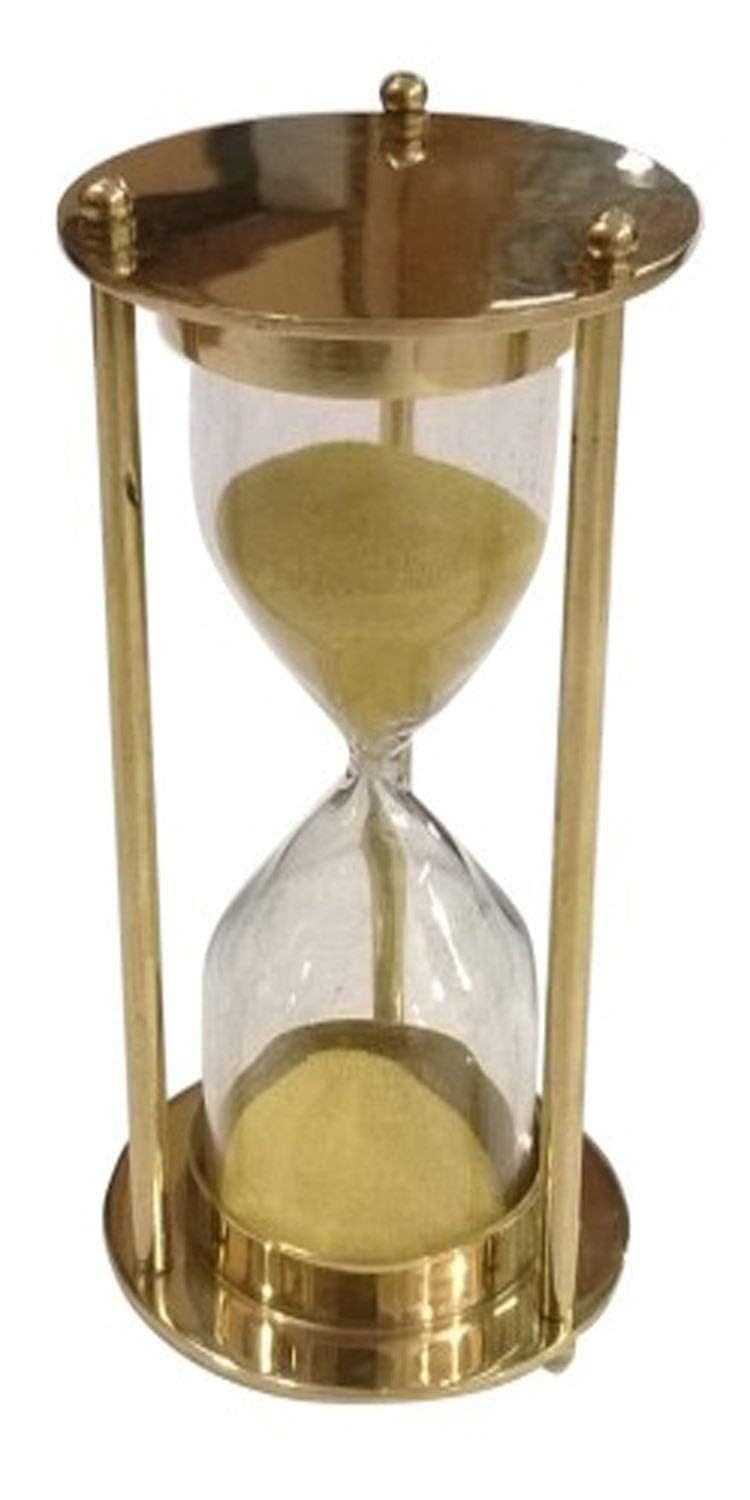 Brass Sandclock Sand Timer Hourglass Table Decor Countdown Sand Clock (5 Minute, Gold) Brass revolving Glass Sand Tube Antique Gift Decor