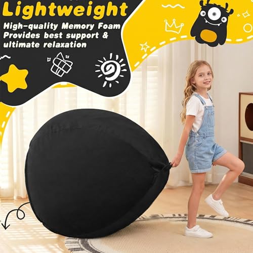 Image of HABUTWAY 2FT Bean Bag Chair, 2' Beanbags Small Bean Bag Chairs with Filling, Teardrop Bean Bag Chair Luxurious Velvet Ultra Soft Fur with Removable Cover (Black)