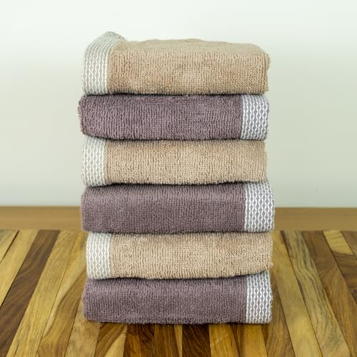 Image of RANGOLI 100% Bamboo Face Towel Set of 6, 500 GSM, Quick Dry Towels for Face, Gym, Travel, Ultra Soft Highly Absorbent, 30Cm X 30Cm, Beige, Ash Brown