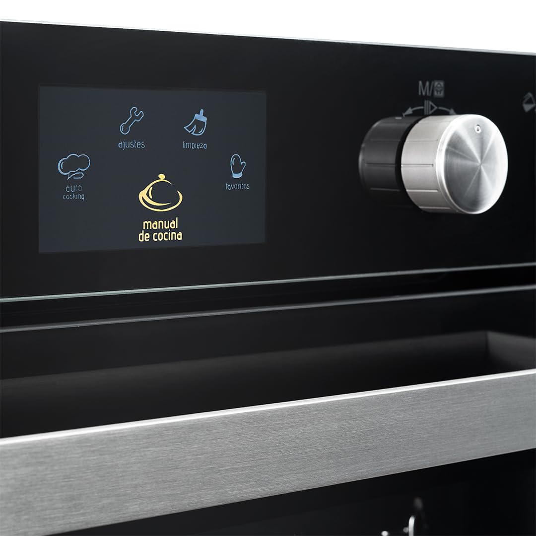 Aspes Horno Multifunción Vapor Cristal negro AHE1400VP. Capacidad 78 Litros, 1200W, 12 Programas, Interior Esmaltado, Fácil Limpieza, Eficiencia Energética Clase A