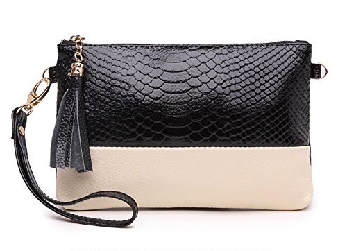 Women's Leather Evening Party Small Handbag Shoulder Bag With Golden Chain Strap (Black) #TOP1