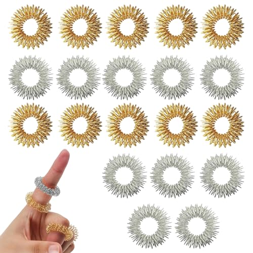 Anillos de acupresión para dedos juego de 20 unidades masaje estimulante 210 puntos plateado bienestar manos oficina hogar relajación diaria