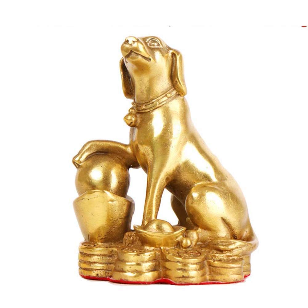 SnamicE ornaments small pure brass zodiac gold ingot dog statues,chinese decor figurine for home and office,wealth and good luck sculpture,