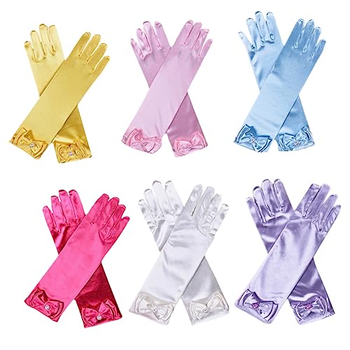 6pairs Satin Bowknot Gloves for Flower Girl Dress-up Elegant Boy Girl Costume Accessories for Weddings Ballet and Parties