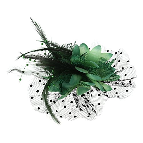 CADANIA Accesorios para el Cabello, Mujeres Nupcial de Malla con Lazo de Plumas, Tocado de Boda, Velo de Puntos, Broche de Pinza de Pelo Verde