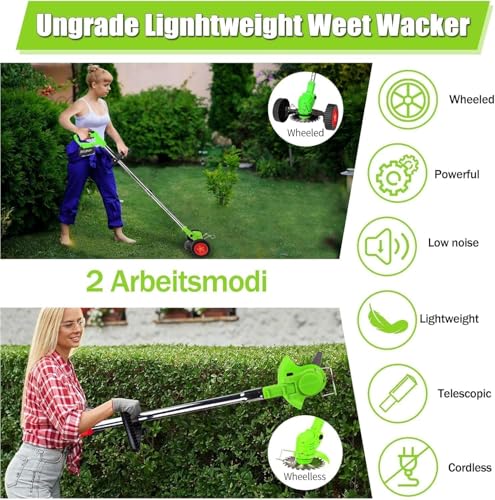 Image of Electric Wireless Rechargeable Edge Cutter 48V-2 Batteries-25cm Cutting Width|3-in-|Adjustable Height|3 Blade Types |Lawns & Gardens|Straight Blades Trimming Scissors. (Old-Green)