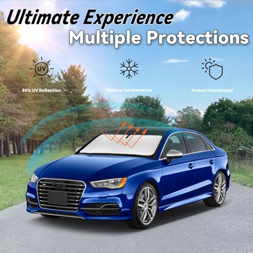 Image of Car Front Windshield Sun Shade for A3 2021 2022 2023 2024, Car Window SunShades Shield Cover Visor Protector with 240T Reflective Fabric UV & Sun Heat Protection Accessories
