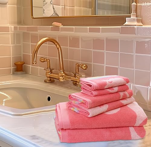 Image of ORIGINAL KIDS 6 Piece Unicorn Towel Set - 100% Cotton Terry Jacquard - 2 Bath Towels, 2 Hand Towels, 2 Washcloths - 630 GSM Super Soft Absorbent Kids Bathroom Set - Pink Multicolor