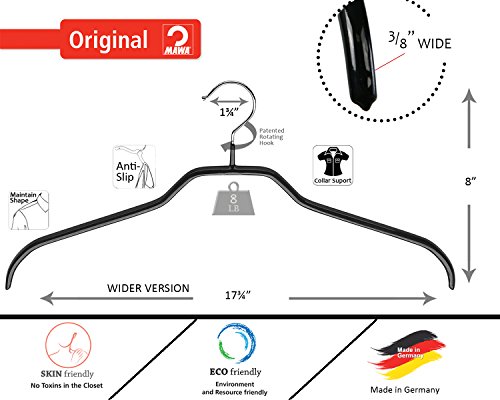 Mawa By Reston Lloyd Non Slip Space Saving Wide Width Clothing Hanger, Style 45/F, Set Of 140Pcs, Black #TOP3