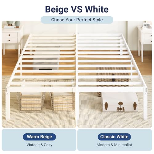 Image of Allewie Full Size Bed Frame, 14 inch Metal Platform Beds with Storage Space, No Box Spring Needed and Easy Assembly, Beige